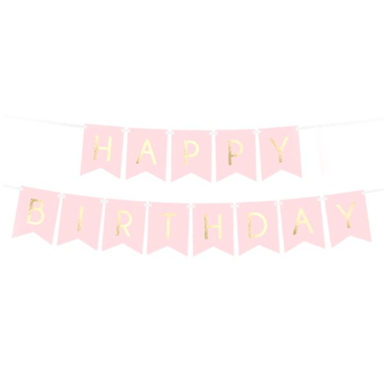 Girlande Happy Birthday Pastel Pink & Gold