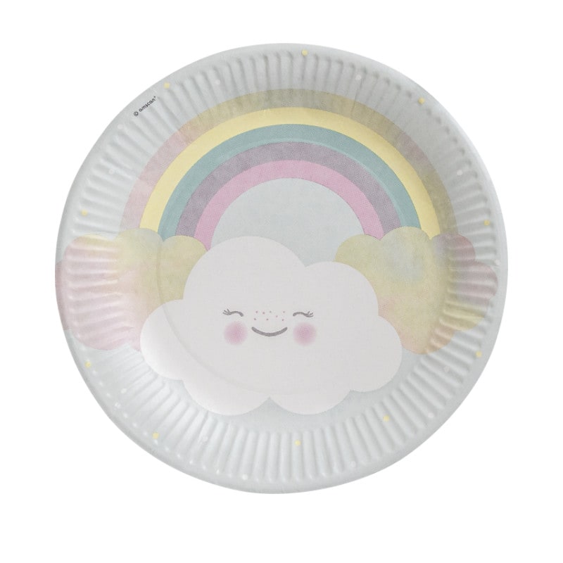 Assiettes de fête arc-en-ciel & nuage, 8 pcs.