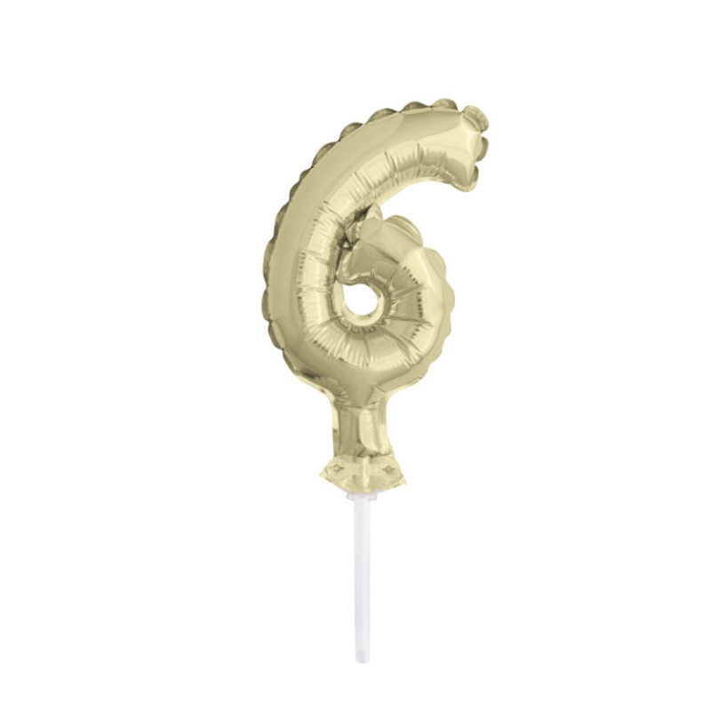 Cake Topper mini Ballon Zahl 6 gold