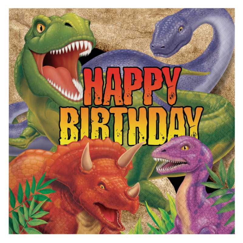 Serviettes Happy Birthday Alerte au dinosaure, 16 pcs.