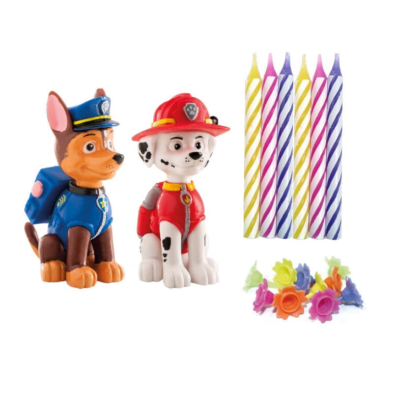 Set de décoration de gâteau bougies + figurines Paw Patrol