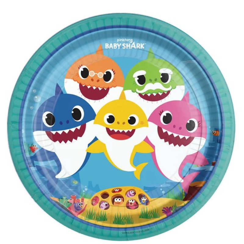 Assiettes de fête grandes bébé requin, 8 pcs.