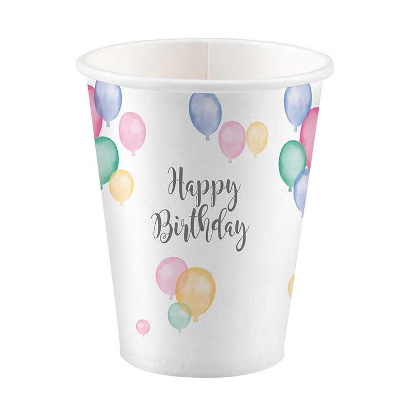 Becher Happy Birthday Pastell, 8 Stk.