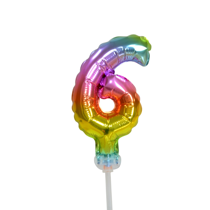 Cake Topper mini ballon arc-en-ciel chiffre 6