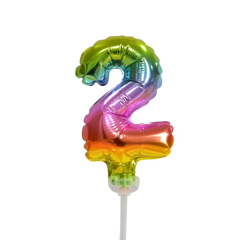 Cake Topper mini ballon arc-en-ciel chiffre 2