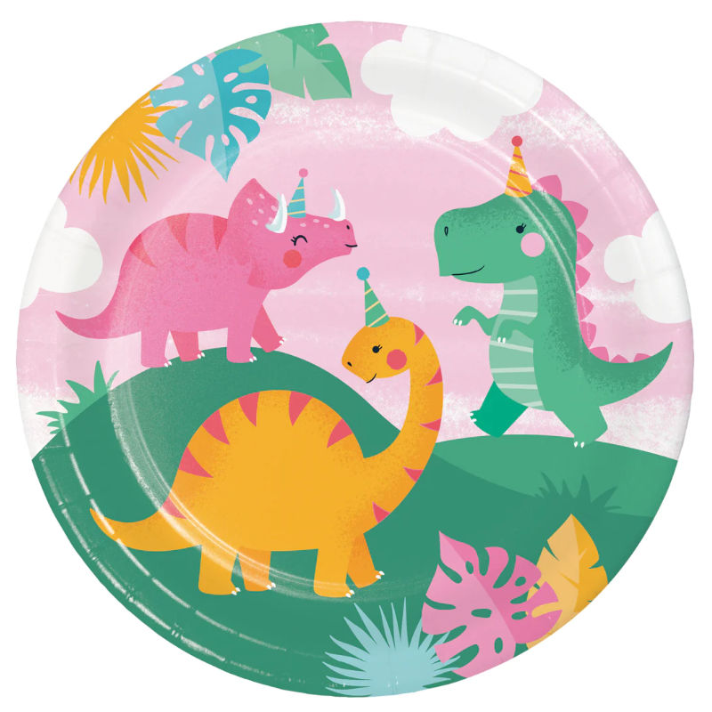 Assiettes de fête Dino fille, 8 pcs.