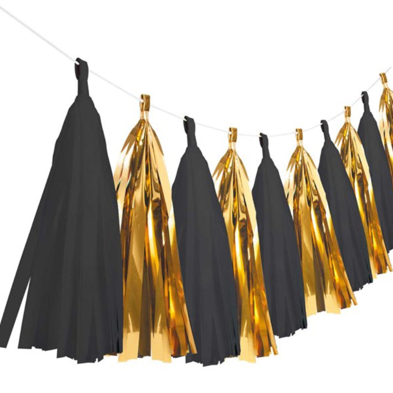 Tassel-Girlande Schwarz / Gold