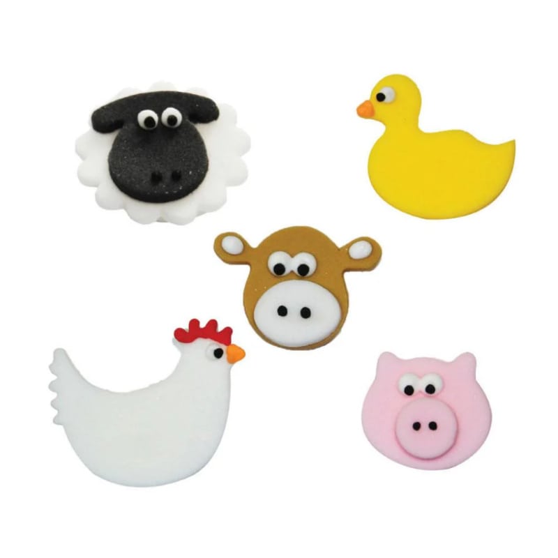 Décor en sucre Animaux de la ferme, 5 pcs.