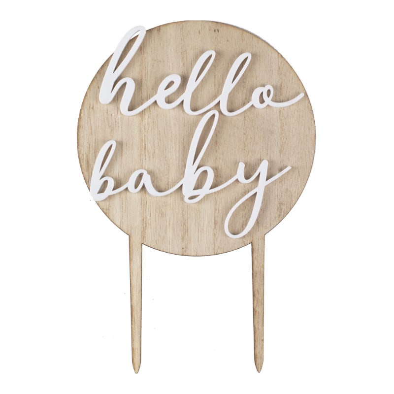 Cake Topper Hello Baby Holz