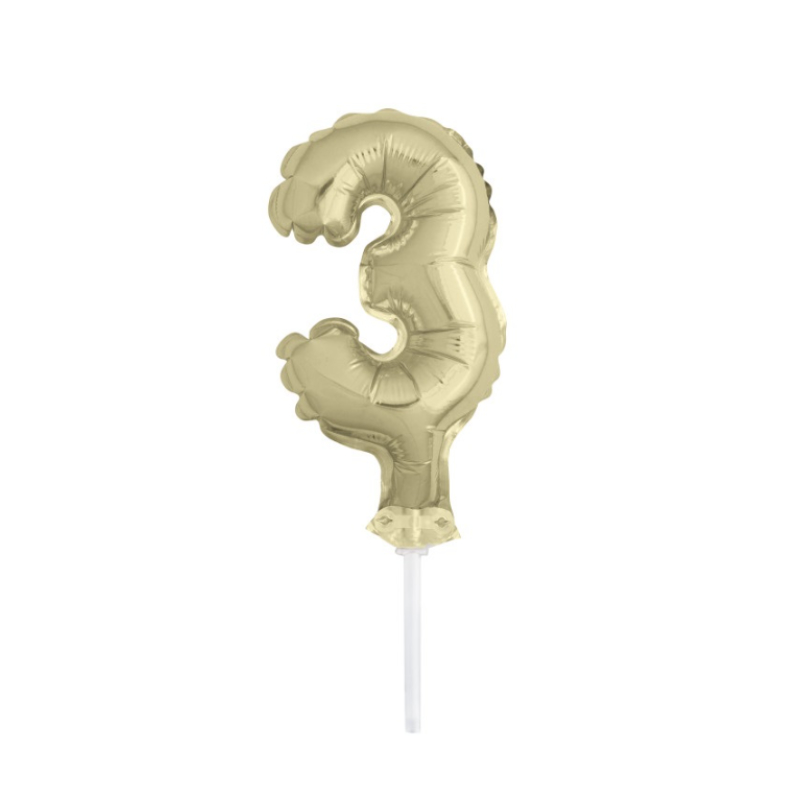 Cake Topper mini Ballon Zahl 3 gold