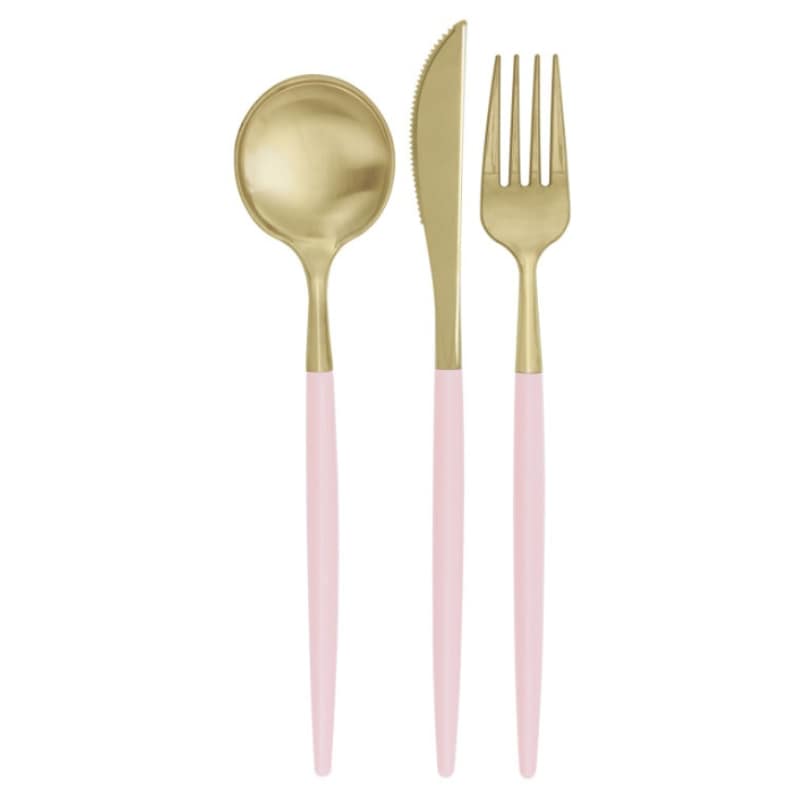 Couverts Gold & Pink réutilisables, 12 pcs.