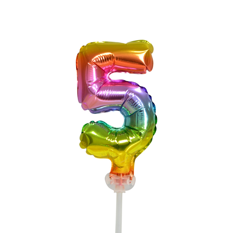 Cake Topper mini ballon arc-en-ciel chiffre 5