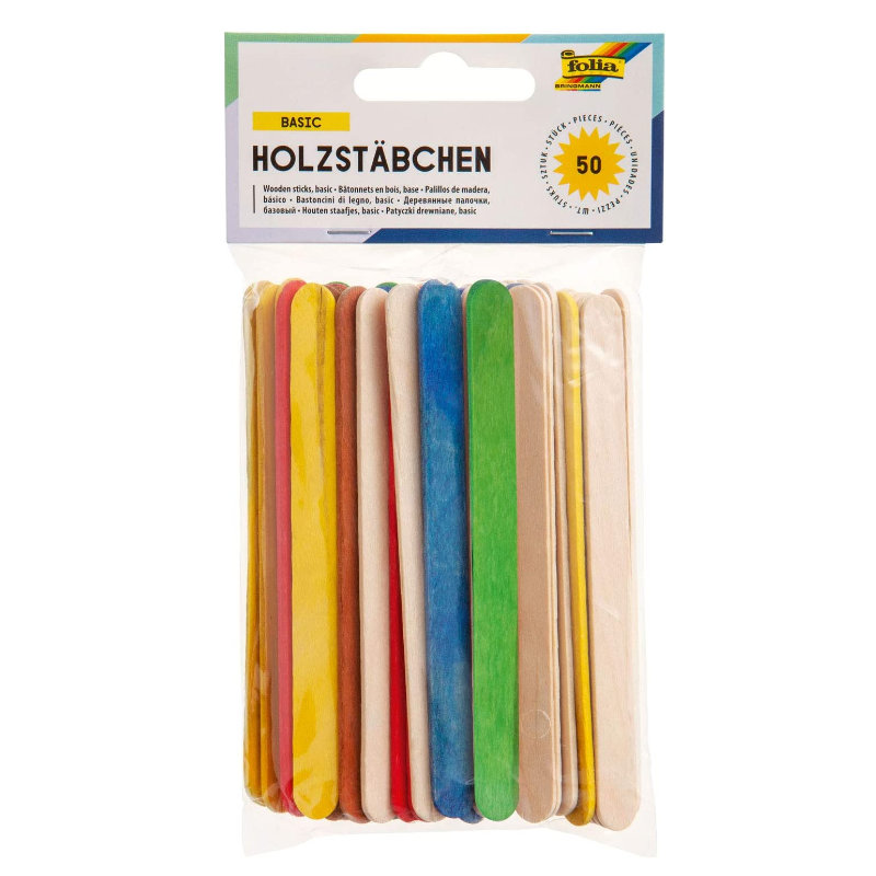 Holzstäbchen farbig, 50 Stk.