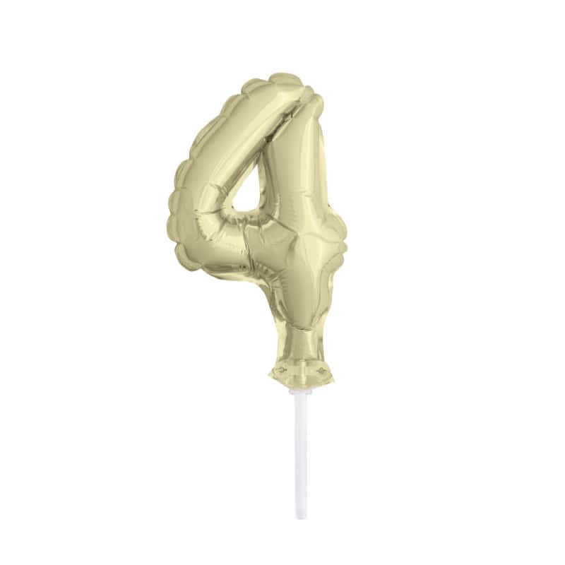 Cake Topper mini Ballon Zahl 4 gold