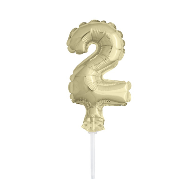 Cake Topper mini Ballon Zahl 2 gold