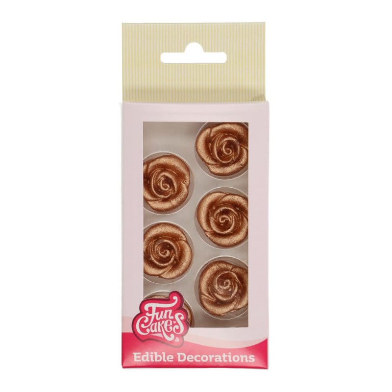 FunCakes Pâte d'amande Roses Bronze Or, 6 pcs.