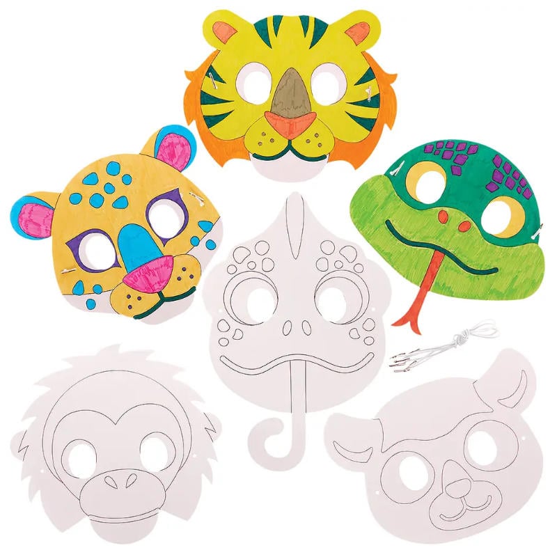 Masques d'animaux de la forêt tropicale à colorier, 10 pcs.