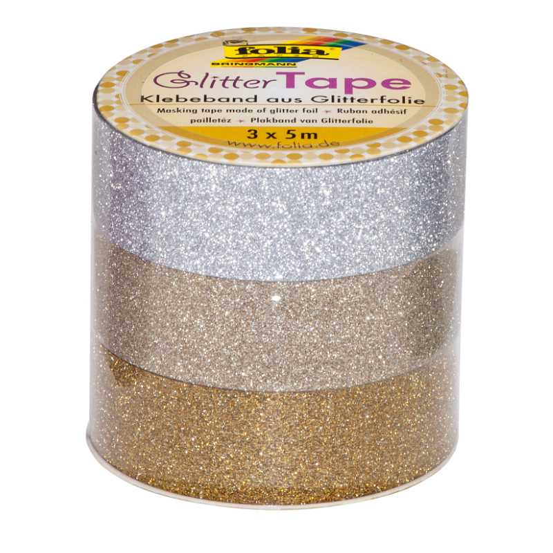 Washi Tape Glitzer Gold, 3 Stk.