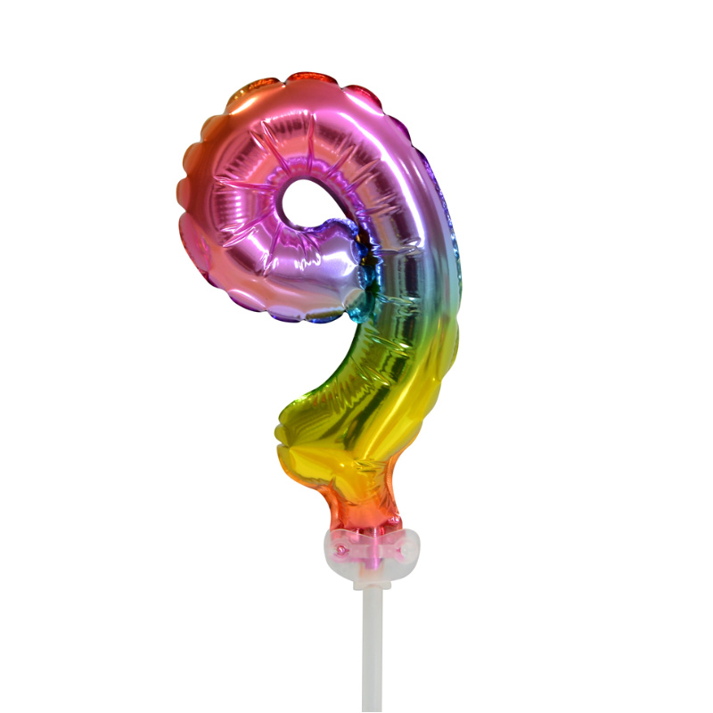 Cake Topper mini ballon arc-en-ciel chiffre 9